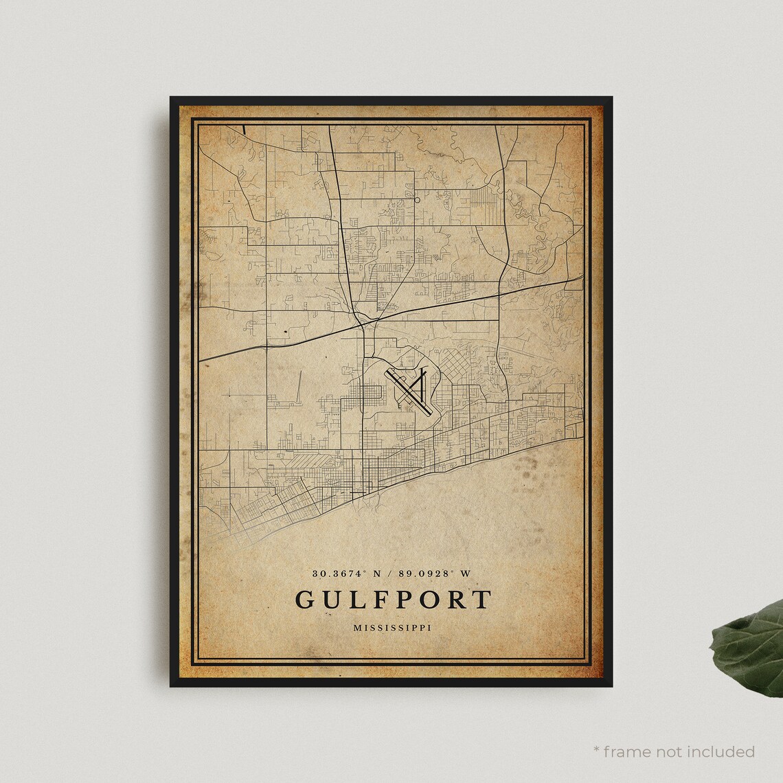 Gulfport Vintage Map Print, Mississippi Travel Poster