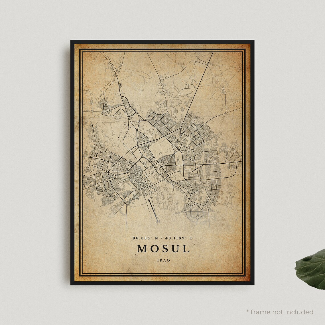 Vintage Mosul Iraq Antique Style City Street Map Wall Art Decor