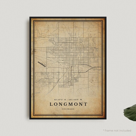 Longmont Colorado Vintage Antique Style City Street Map Poster