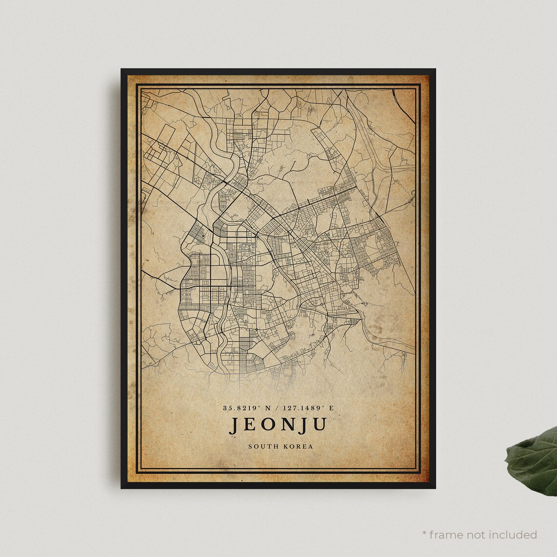 Jeonju South Korea Vintage Antique City Map Sepia Style Poster