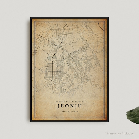 Jeonju South Korea Vintage Antique City Map Sepia Style Poster