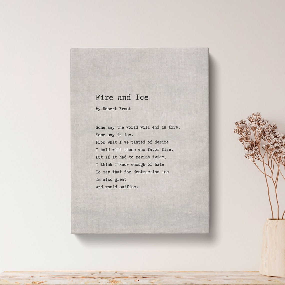 Fire and Ice Poem by Robert Frost Vintage Typography Wall Poster