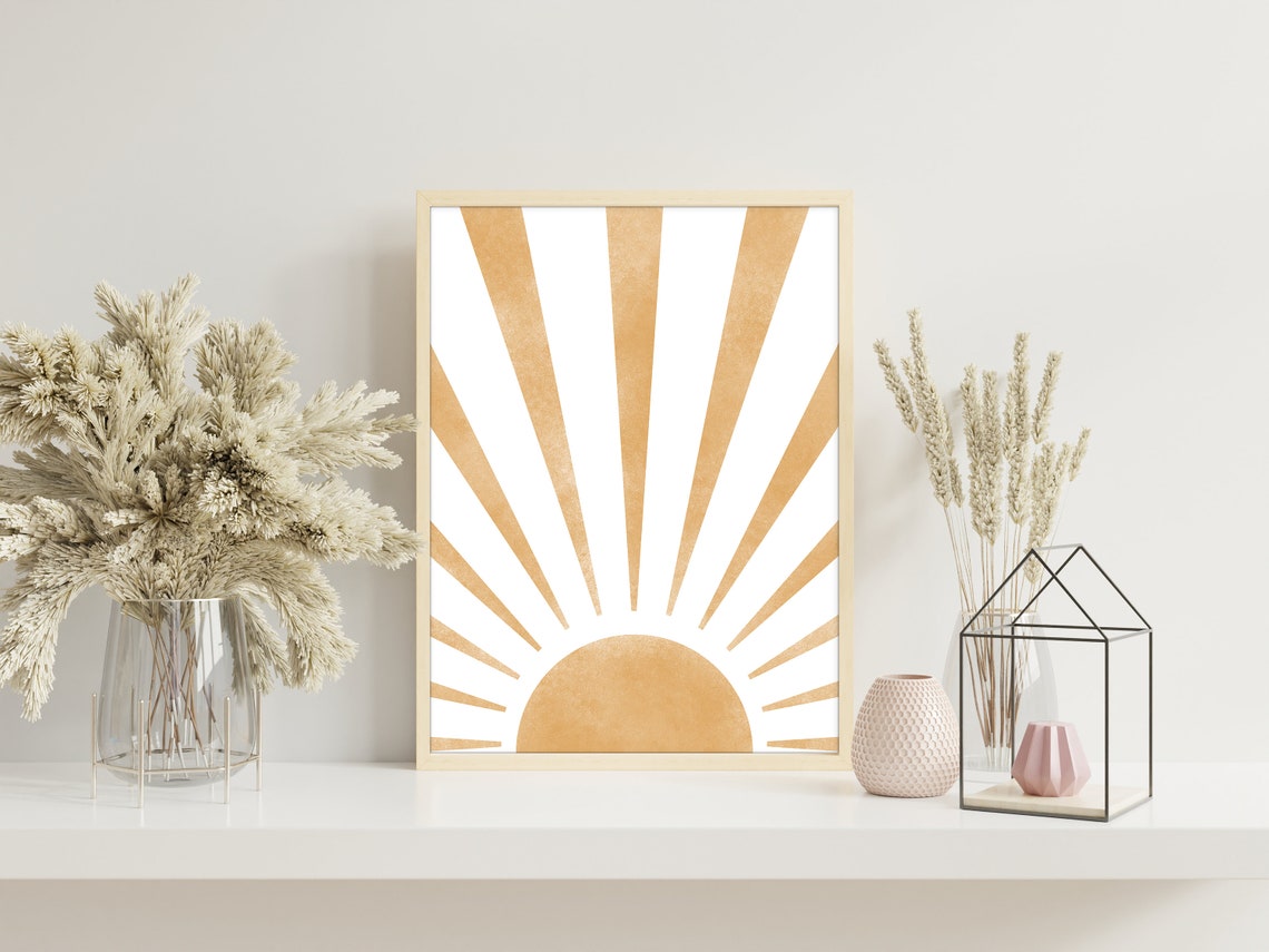 Warm Gold Sunburst Retro Rising Sun Boho Minimalist Decor Print - Image 3