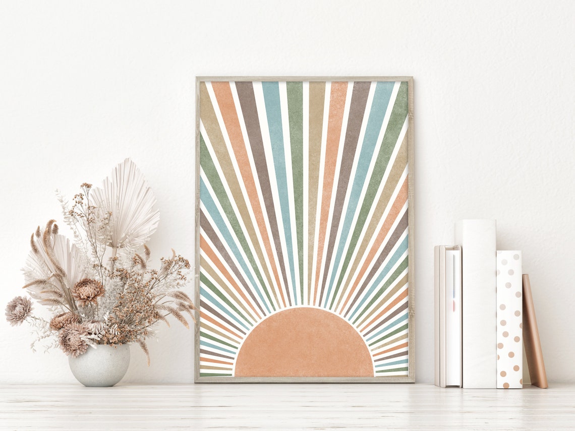 Soft Pastel Sunrise Sunburst Minimalist Boho Neutral Art Poster - Image 2