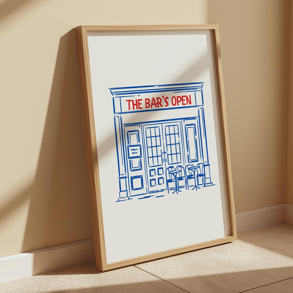 Blue Bar Cart Vintage Kitchen Bar Cart Art Print