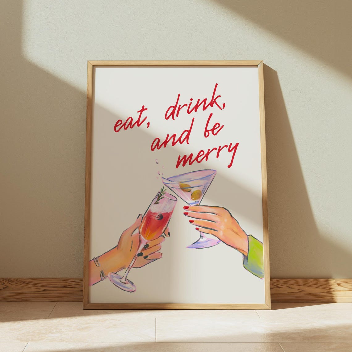 Eat Drink and Be Merry Red Script Toast Cocktail Party Poster - Image 3