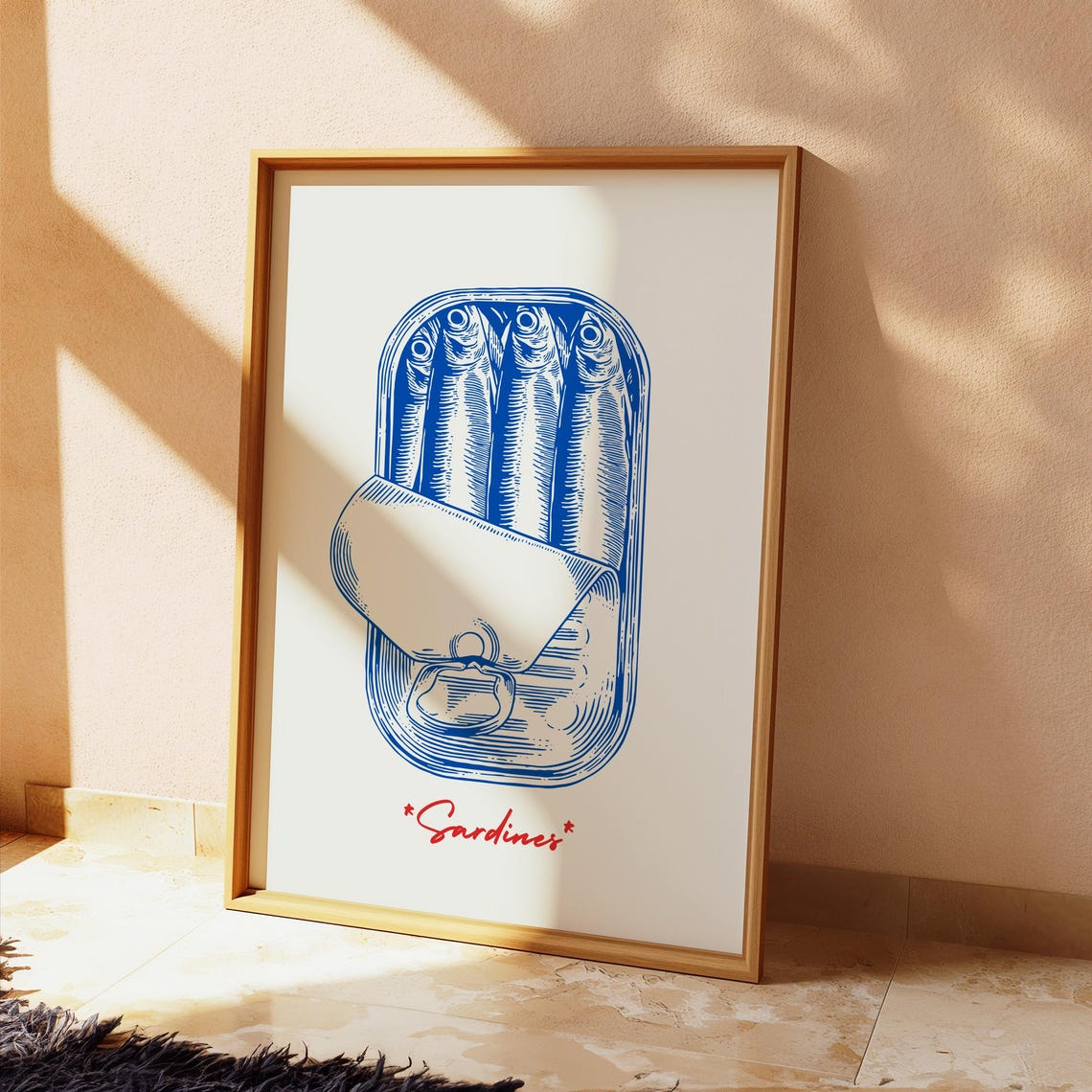 Sardines Tin Blue Ink Retro Kitchen Vintage Food Illustration Poster - Image 2