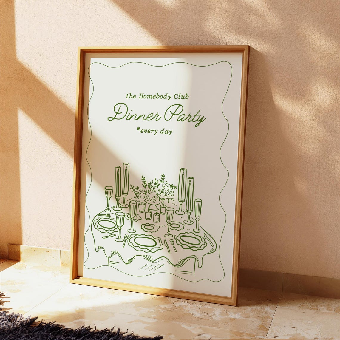 Homebody Club Dinner Party Every Day Green Line Dining Art Poster - Image 2