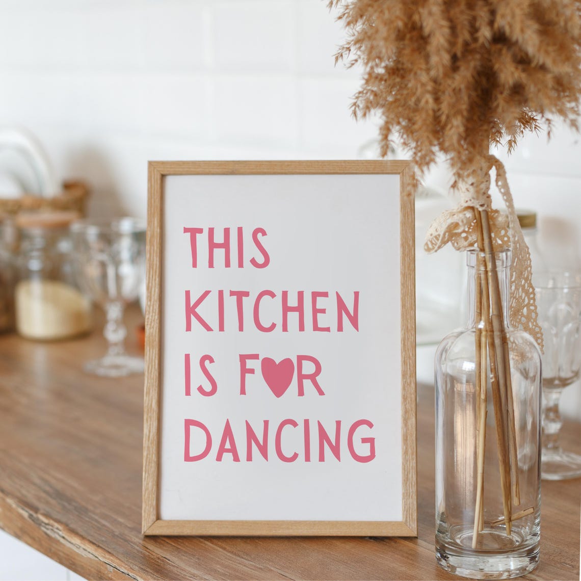 Pink Aesthetic Kitchen Decor Cute Dance Art Kitchen Wall Art Minimalist Heart Print Trendy Kitchen Poster Kitchen - Image 3
