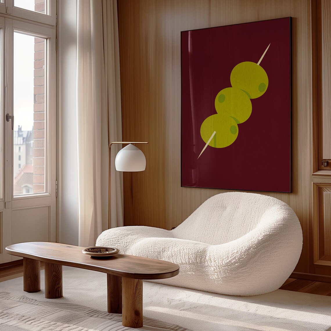 Green Olives Cocktail Skewer Minimalist Burgundy Retro Kitchen Decor Poster - Image 2