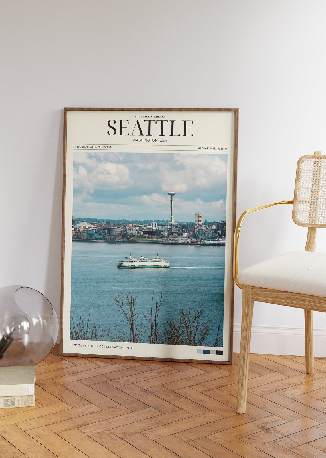 Seattle Washington Space Needle Skyline Ferry Waterfront City Travel Poster - Image 2