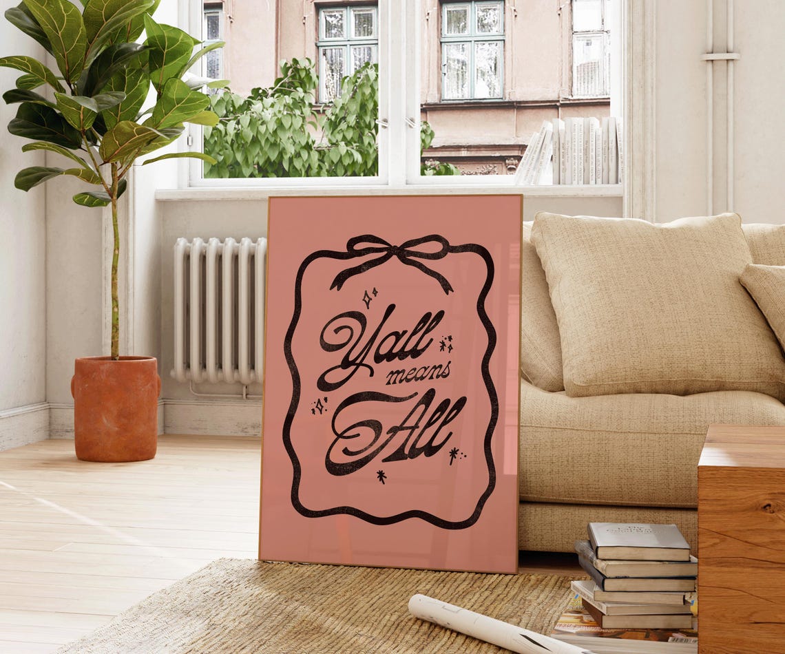 Y'all Means All Black Script Pink Coquette Ribbon Bow Quote Poster - Image 4
