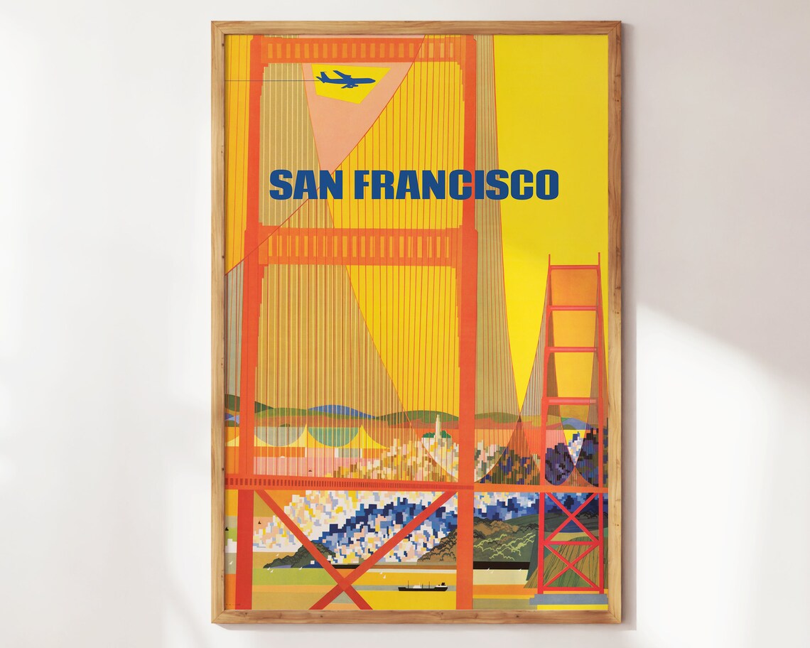 San Francisco Vintage Poster Travel Sf Bridge Art Retro Cityscape Wall Decor For Living Room And Office Home And Birthday Gifts