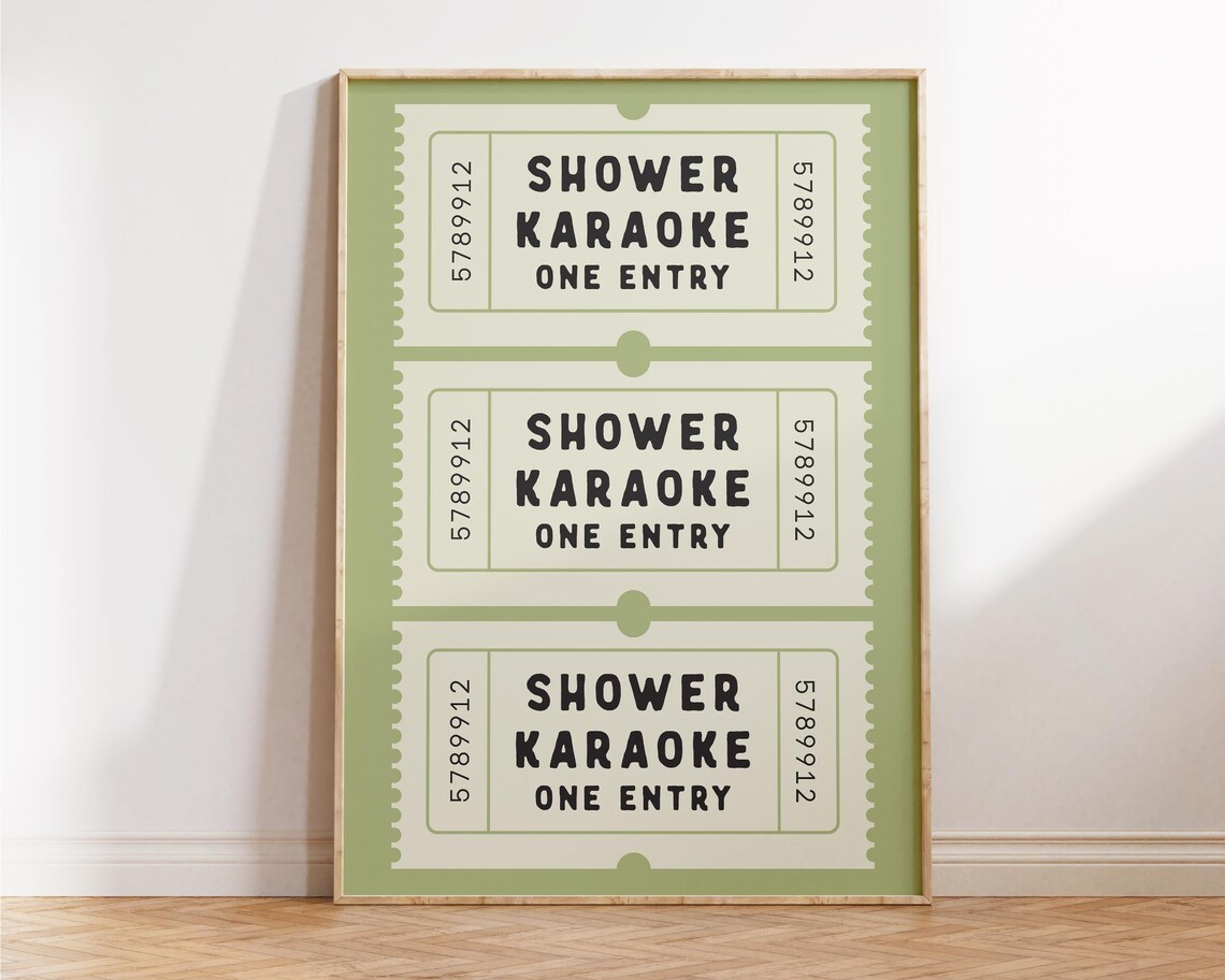 Shower Karaoke One Entry Ticket Funny Bathroom Retro Humor Wall Print - Image 2