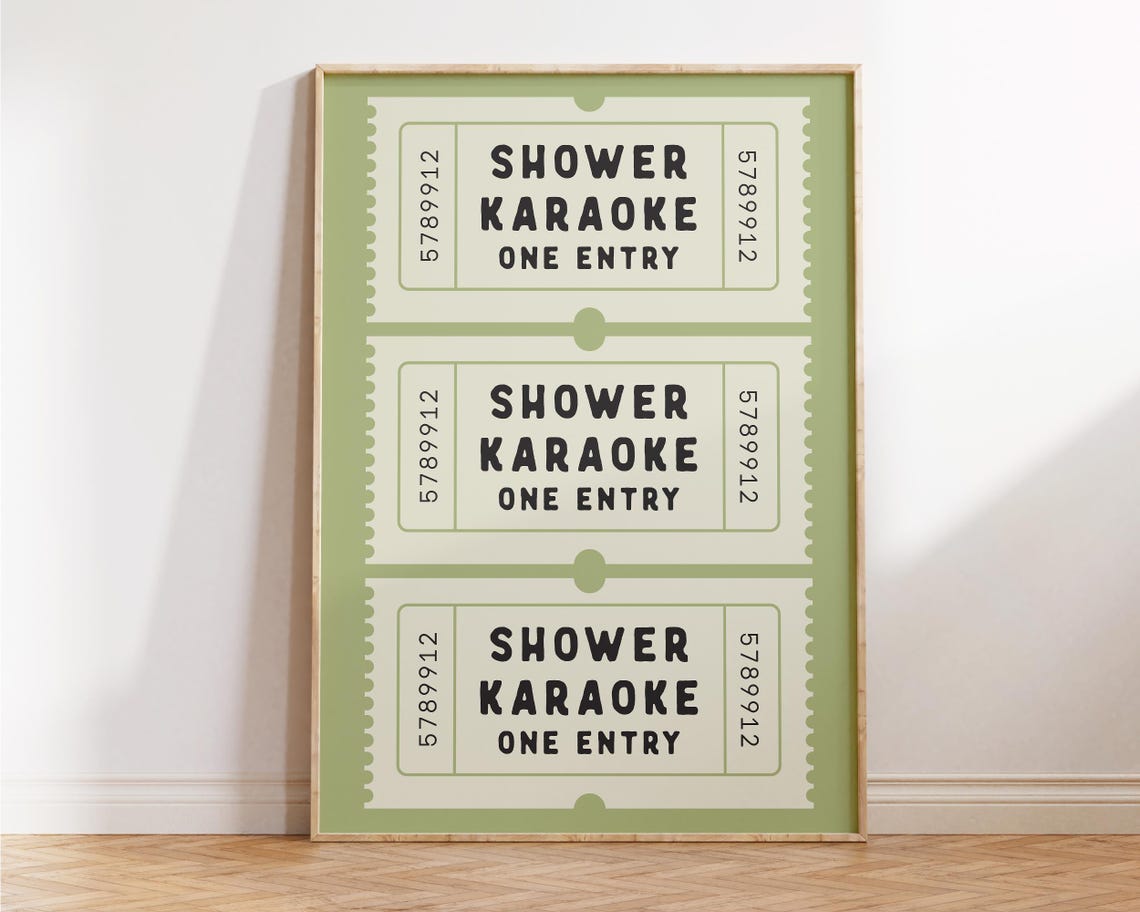 Shower Karaoke Ticket Print Bathroom Decor Aesthetic Shower Singing Poster Retro Preppy Bathroom Art Cute Wall Art - Image 2