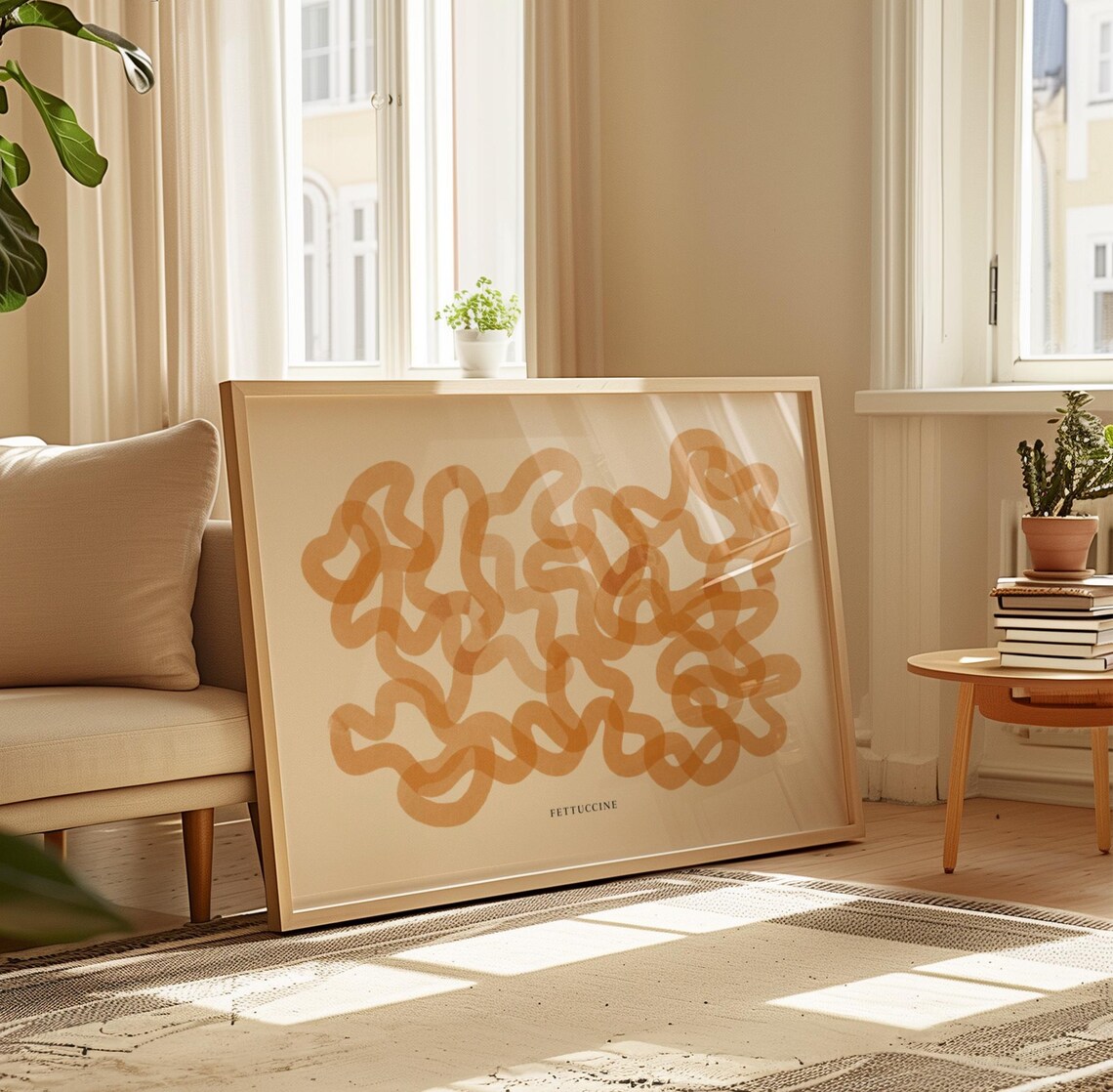 Fettuccine Pasta Abstract Swirl Golden Kitchen Foodie Art Poster - Image 5