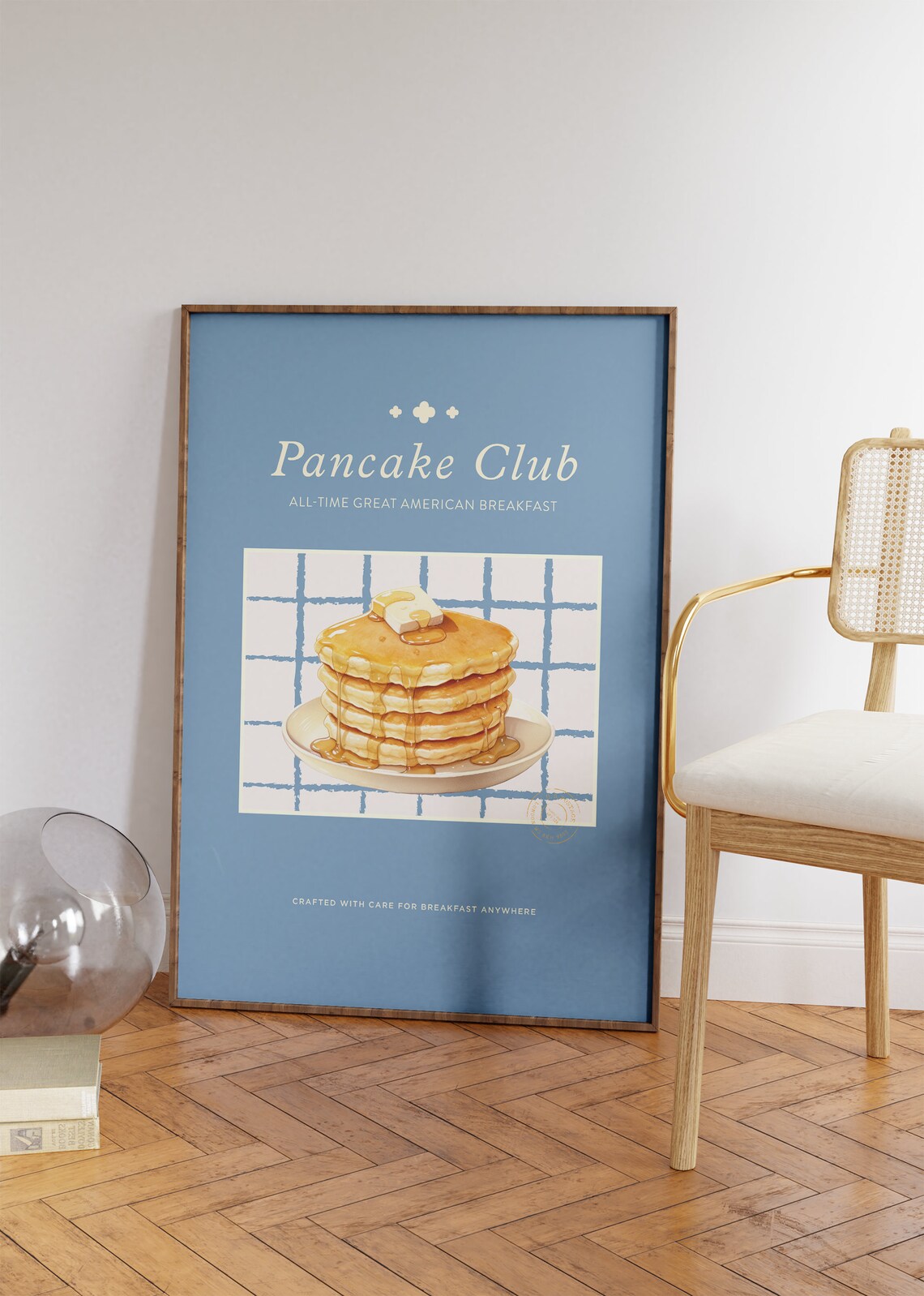 Pancake Club American Breakfast Retro Blue Kitchen Wall Art Poster