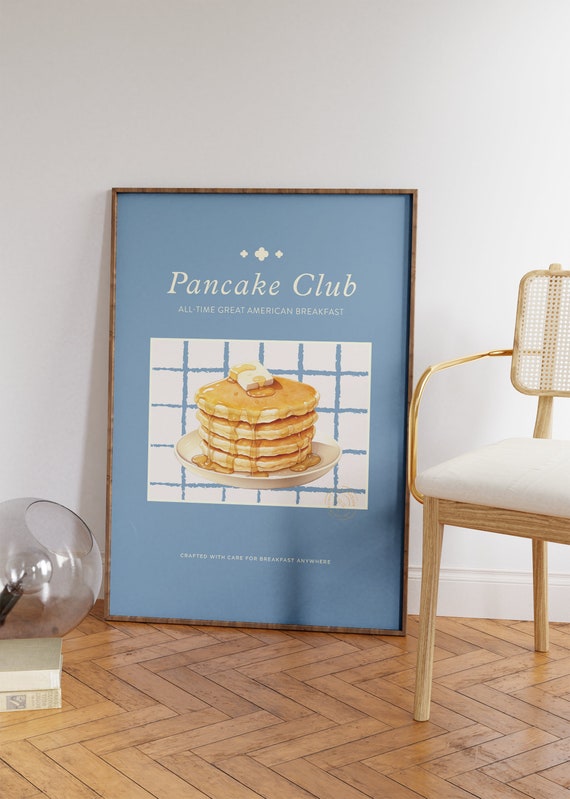 Pancake Food Print Retro Kitchen Prints Modern Wall Art In The Kitchen Vintage Food Art Blue Kitchen Wall Decor Diningroom Wall Art