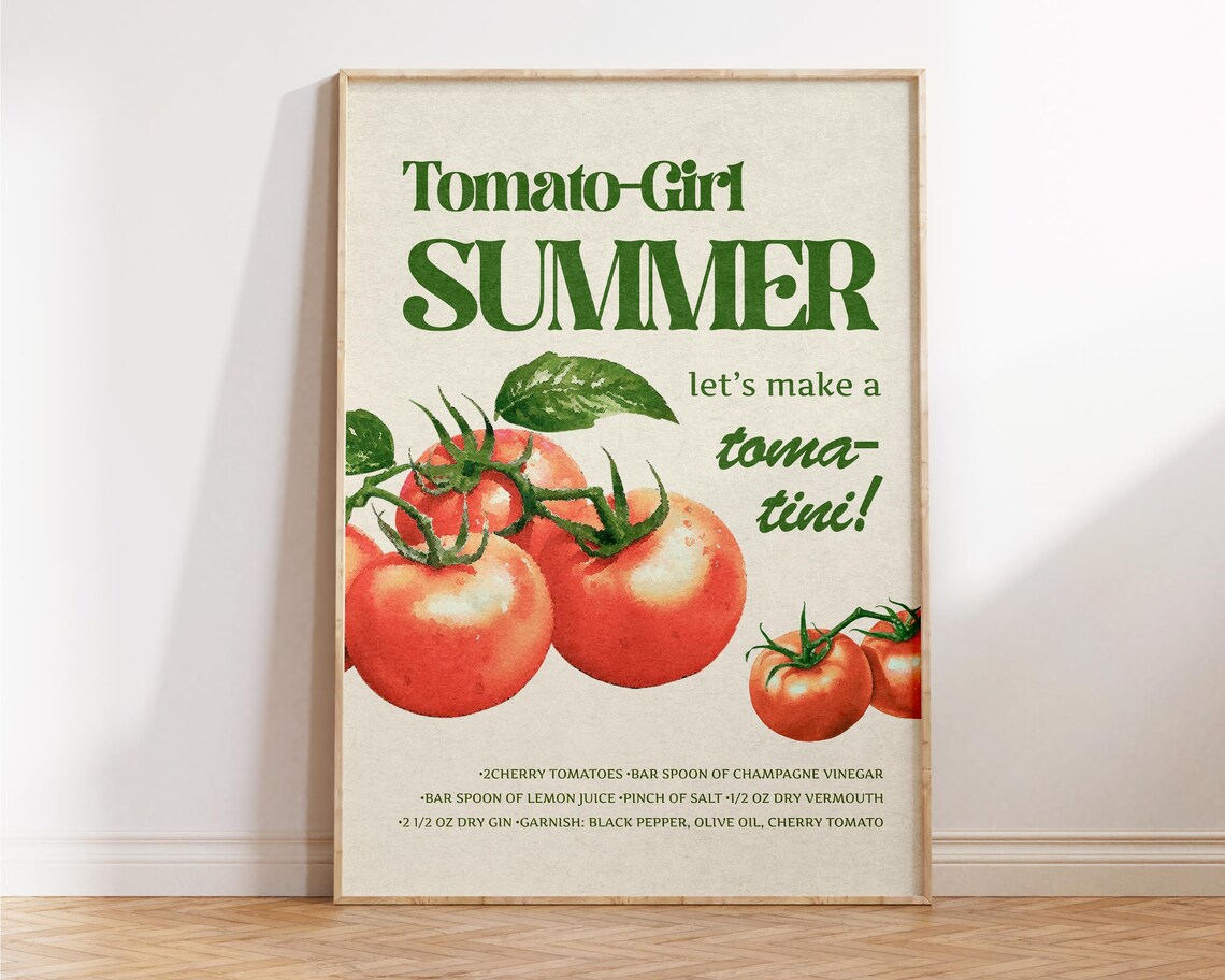 Tomato Girl Summer Toma Tini Recipe Vintage Kitchen Wall Print Poster