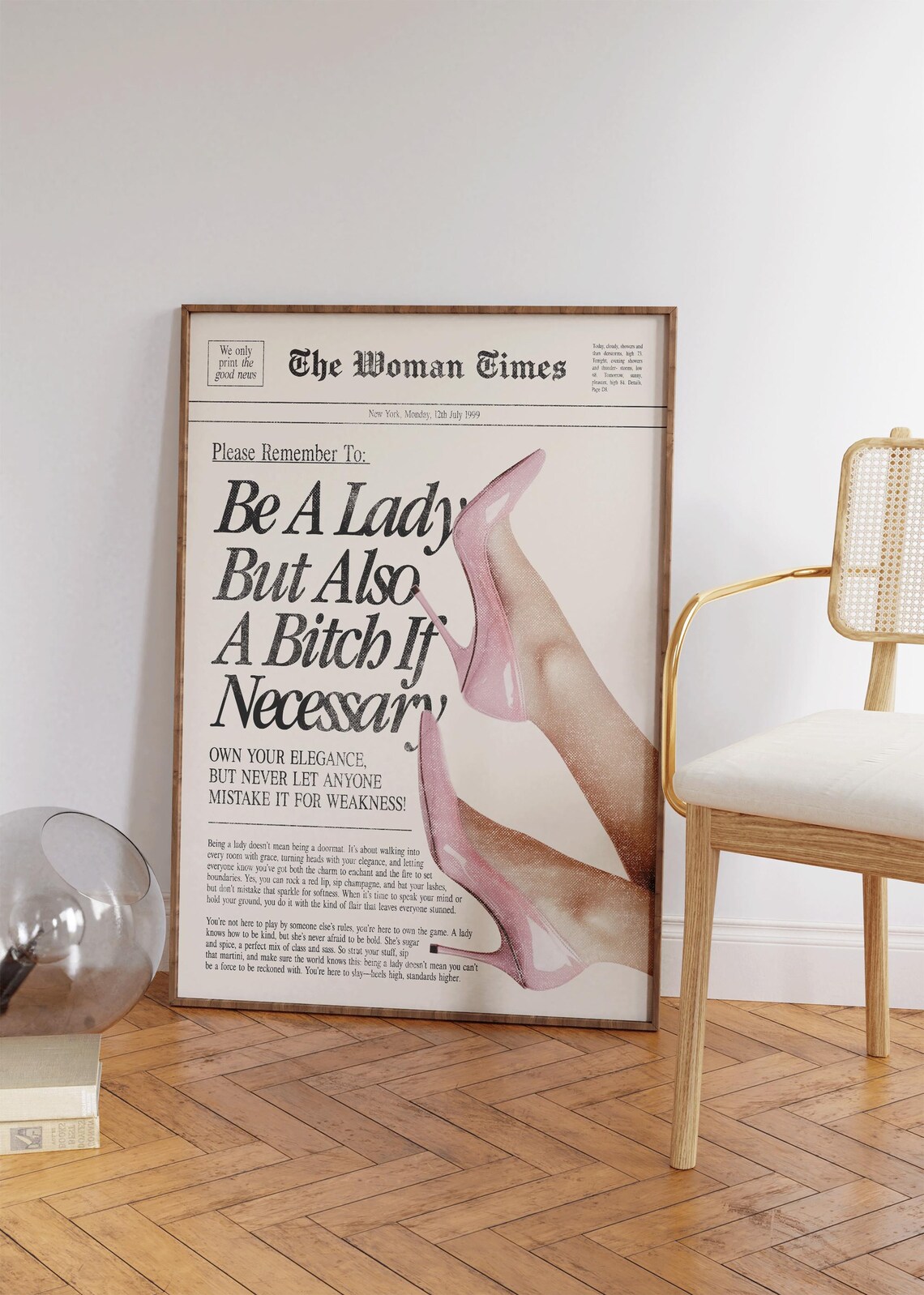 Be A Lady But Also A Bitch Newspaper Retro Feminist Quote Wall Print - Image 3