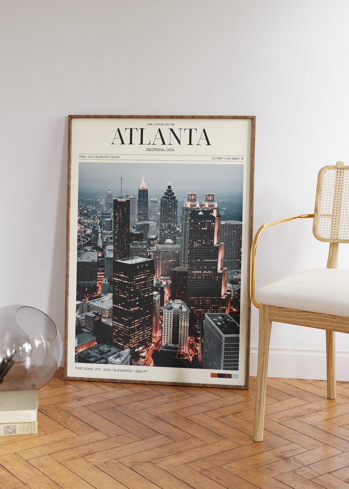Atlanta Georgia Night Cityscape Skyline Travel Poster Office Wall Art