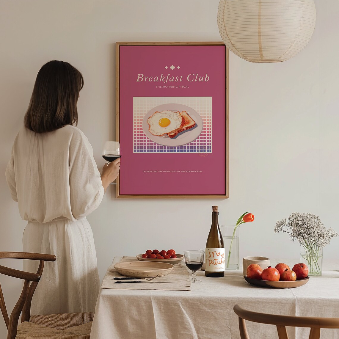 Breakfast Club Retro Egg Toast Pink Morning Kitchen Food Poster - Image 3