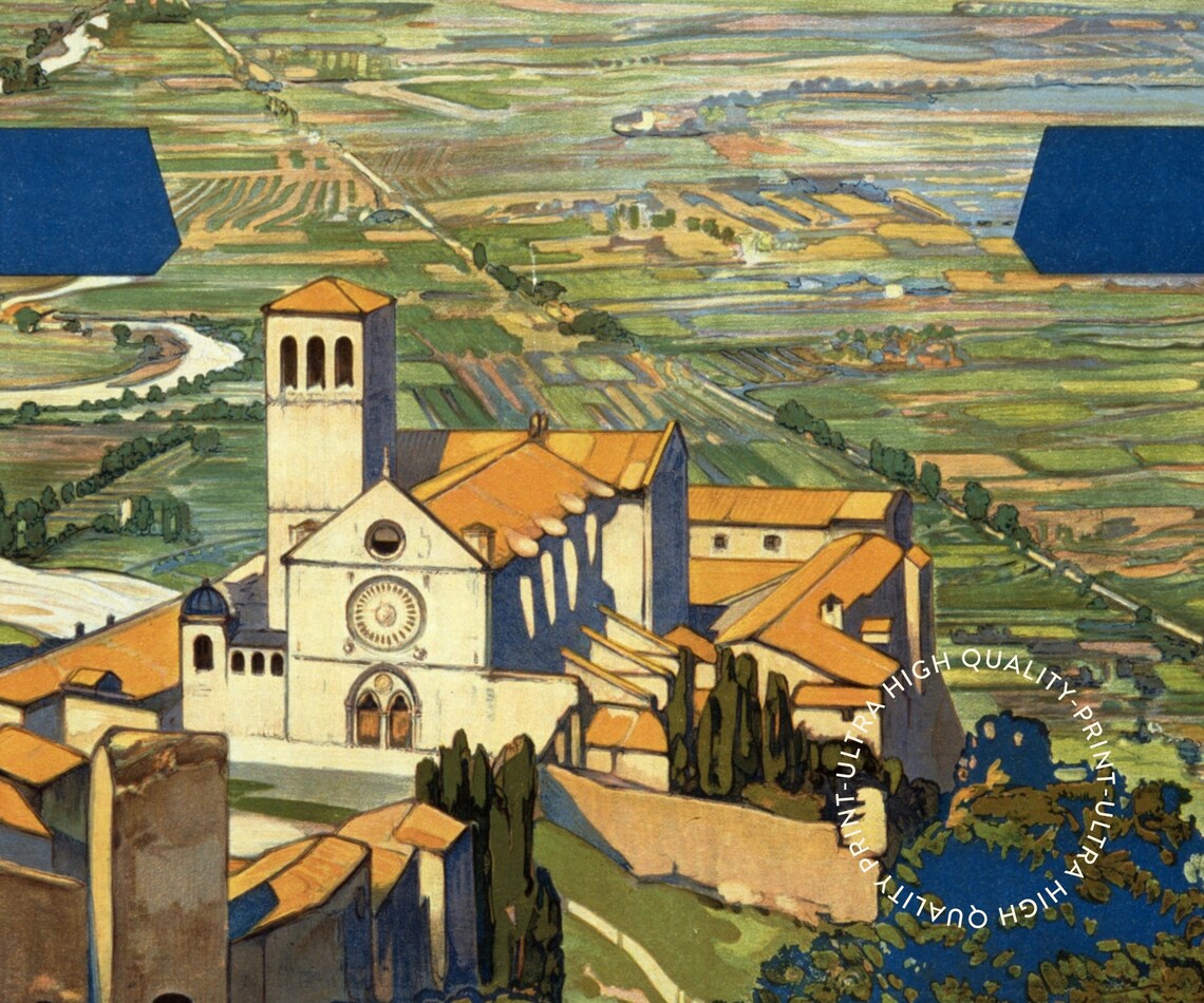 Assisi Italy Vintage Travel Poster Basilica Saint Francis Umbria Arch View - Image 5