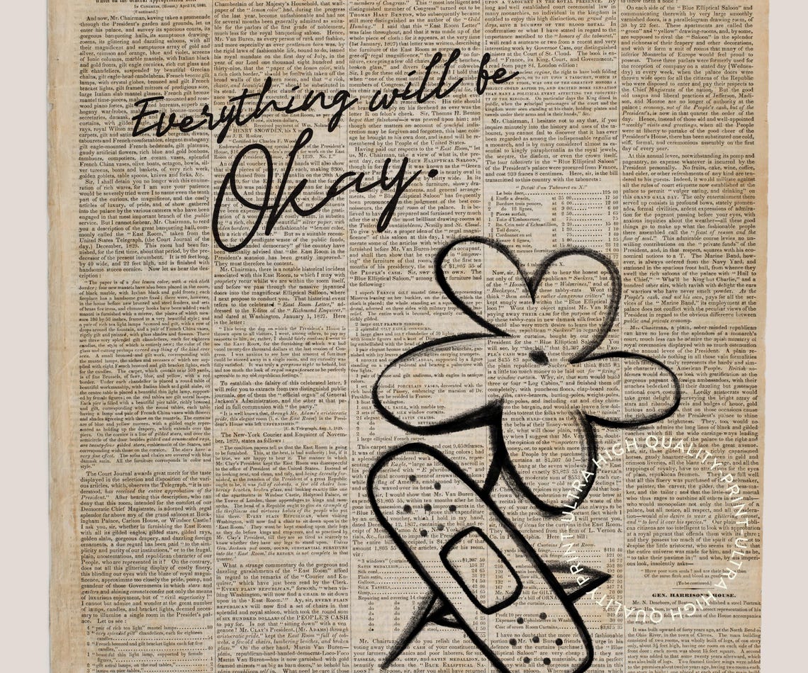 Everything Will Be Okay Vintage Newspaper Floral Script Quote Poster - Image 5