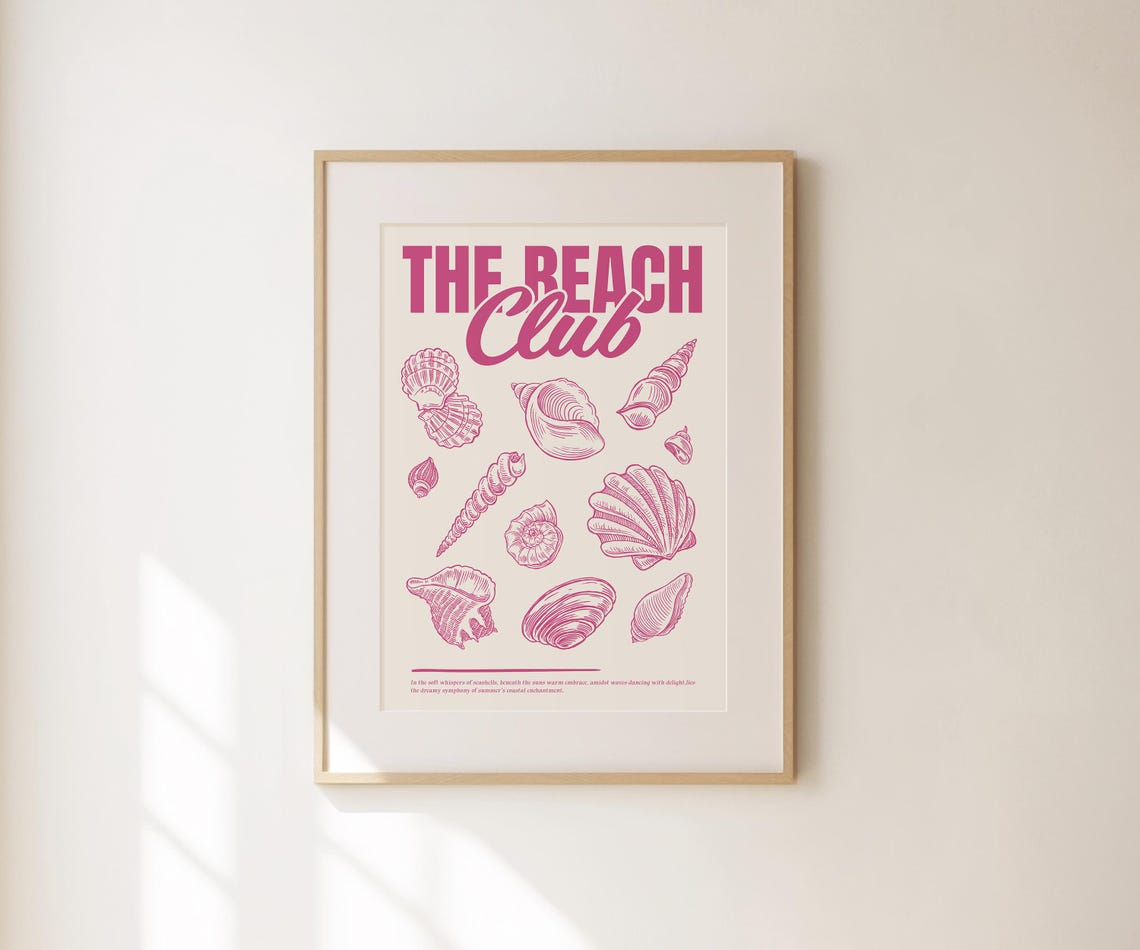 The Beach Club Retro Dusty Pink Seashell Illustrations Art Poster