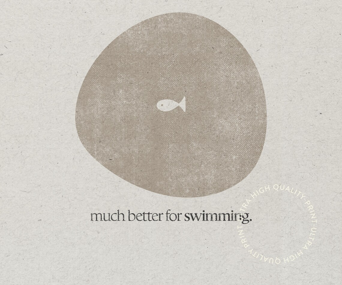 Its Bigger And Scarier Minimalist Fish Circle Art Print Neutral Wall Decor - Image 5
