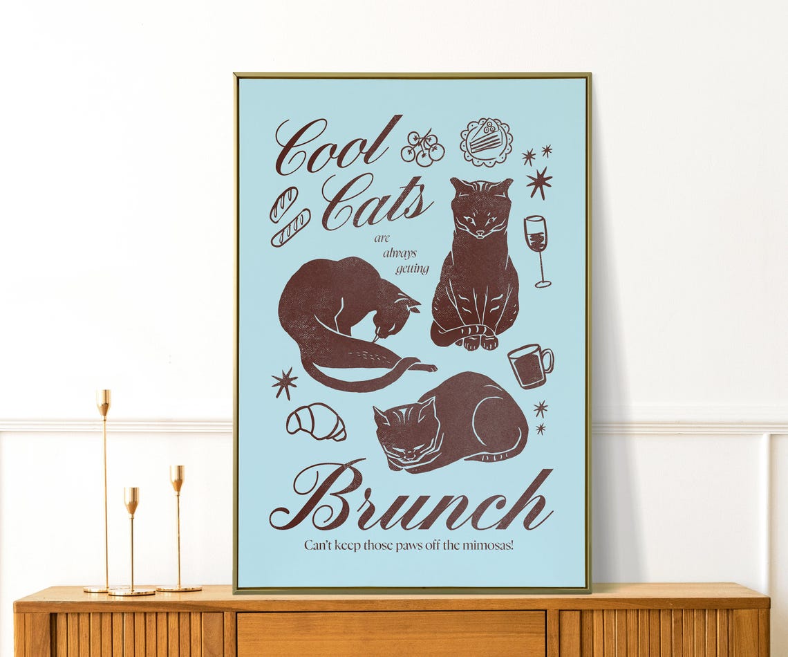 Cool Cats Brunch Chocolate Retro Cat Illustration Kitchen Wall Poster - Image 3