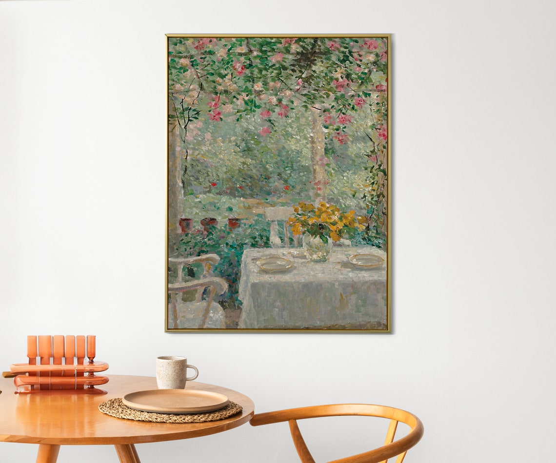 A Garden Terrace Print Cottage Core Wall Art Coquette Aesthetic Cottage Home Decor Garden Art Painting French Landscape Flowers Wall Art - Image 2