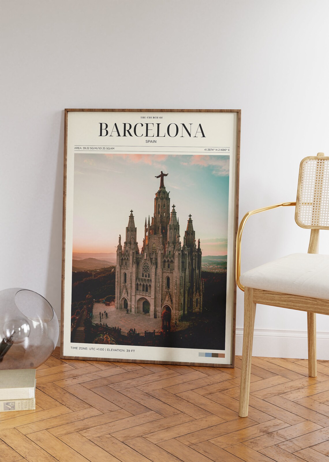 Barcelona Spain Tibidabo Sacred Heart Church Sunset Gothic Travel Poster - Image 2