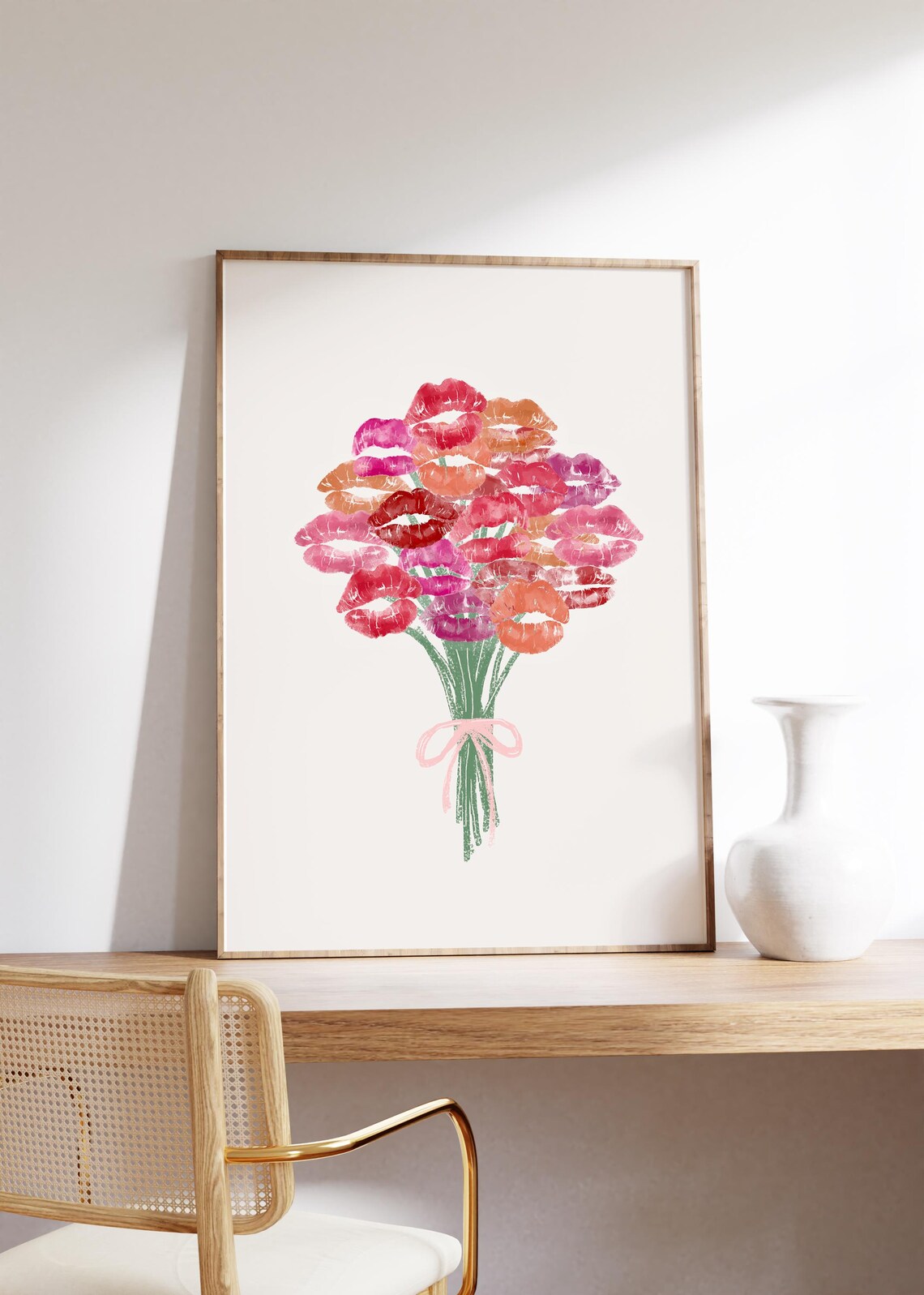 Bouquet Of Kisses Colorful Lips Print Retro Floral Bouquet Poster