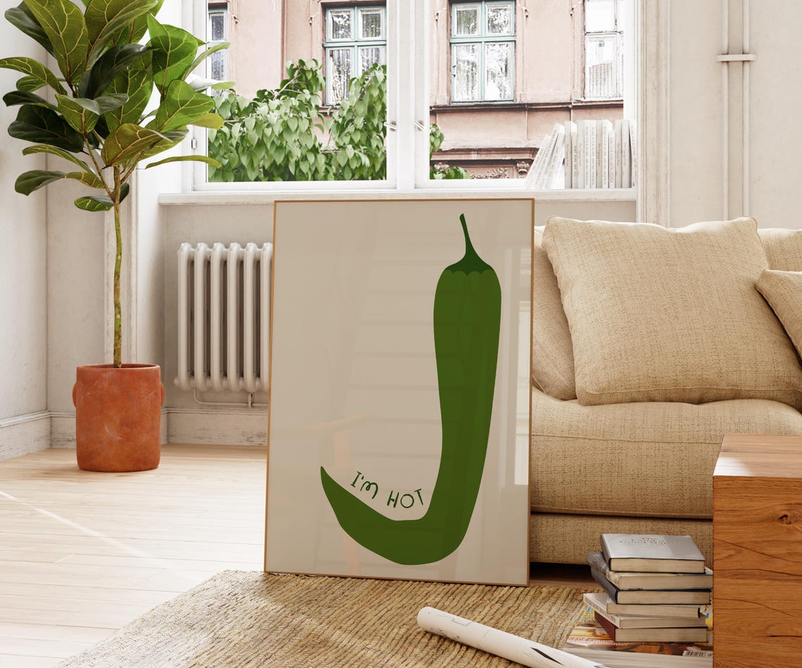 I'm Hot Green Chili Pepper Funny Retro Minimalist Kitchen Decor Poster - Image 2