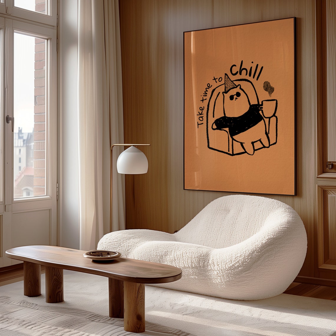 Take Time to Chill Funny Cat Doodle Sunglasses Coffee Humor Poster - Image 4