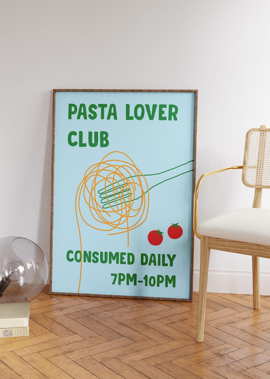 Pasta Lover Club Retro Kitchen Blue Foodie Humor Poster Gift For Chef - Image 4