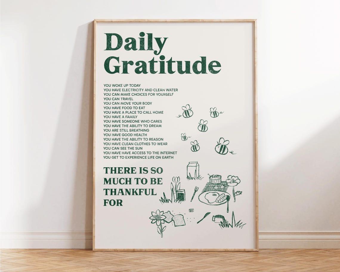Daily Gratitude Green Affirmations Illustrated Mindfulness Quote Art - Image 4