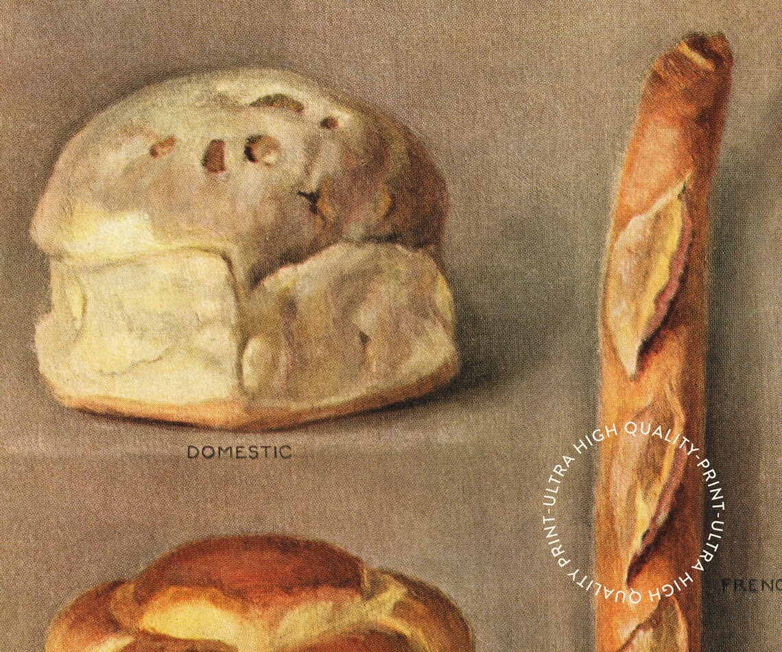 Vintage Grocer Bread Loaf French Baguette Cream Toned Kitchen Decor Poster - Image 5