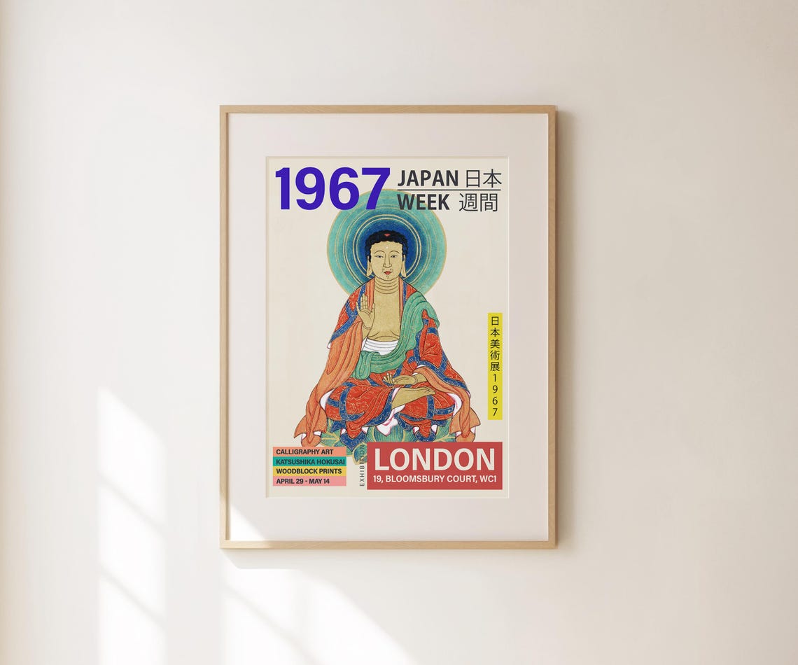 Japanese Buddha 1967 Japan Week London Exhibition Retro Art Poster - Image 4