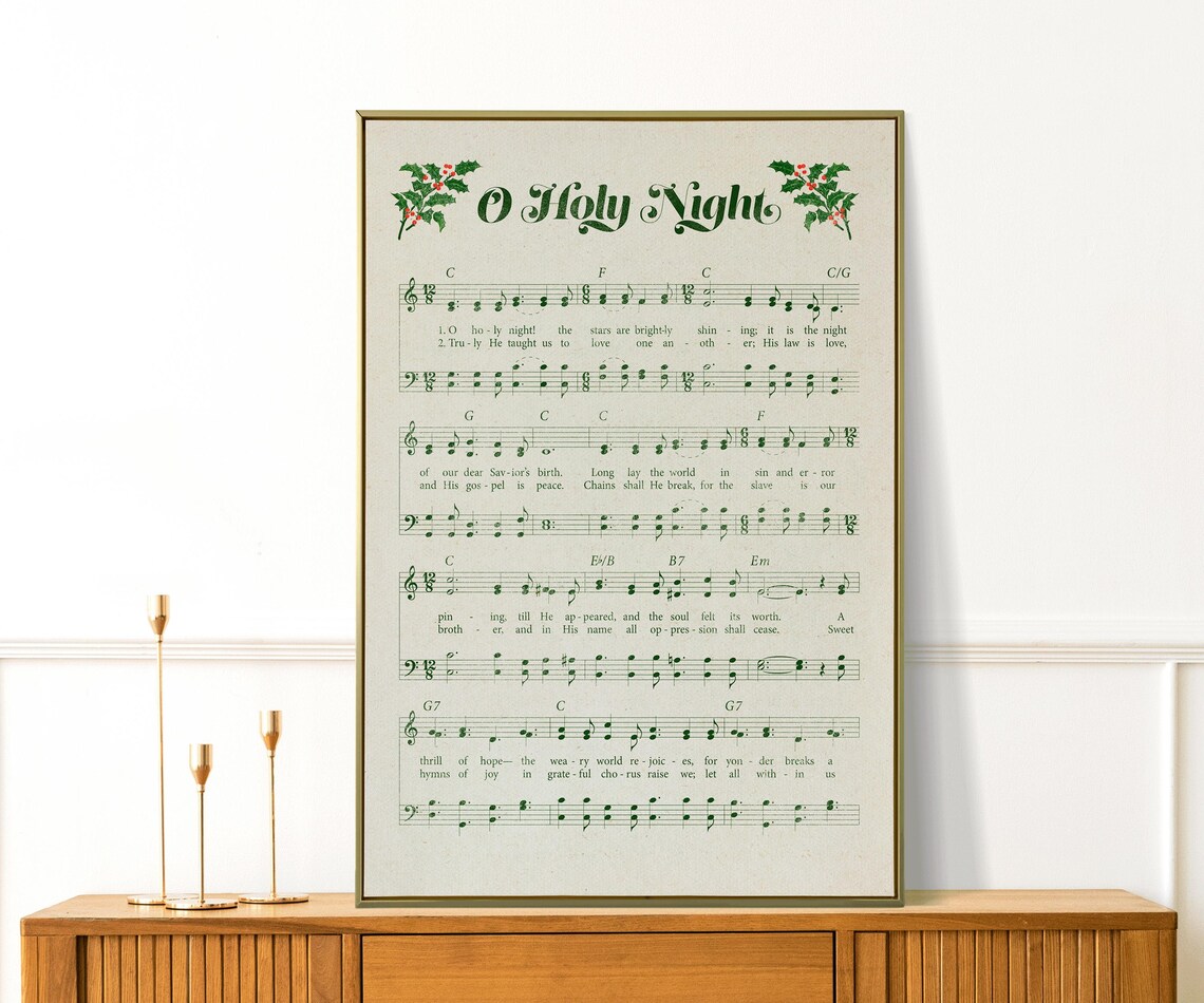 O Holy Night Green Vintage Sheet Music Christmas Carol Print Poster - Image 3