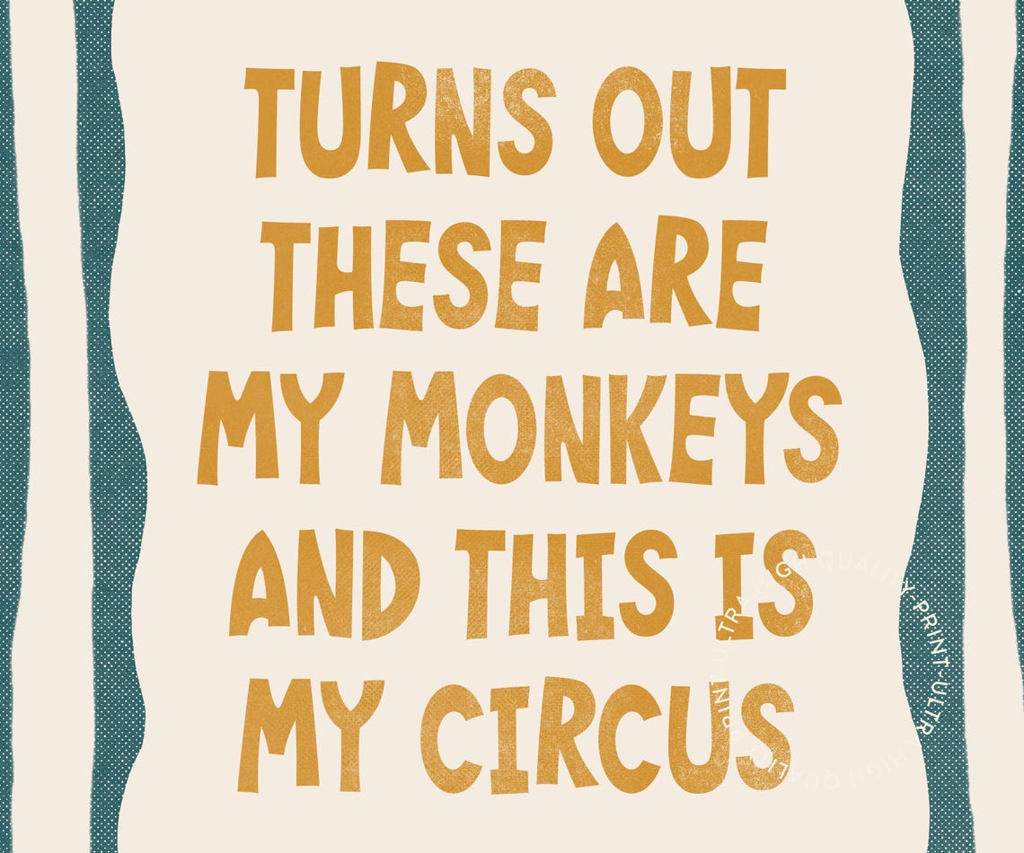 Turns Out These Are My Monkeys Circus Quote Teal Retro Fun Poster - Image 5