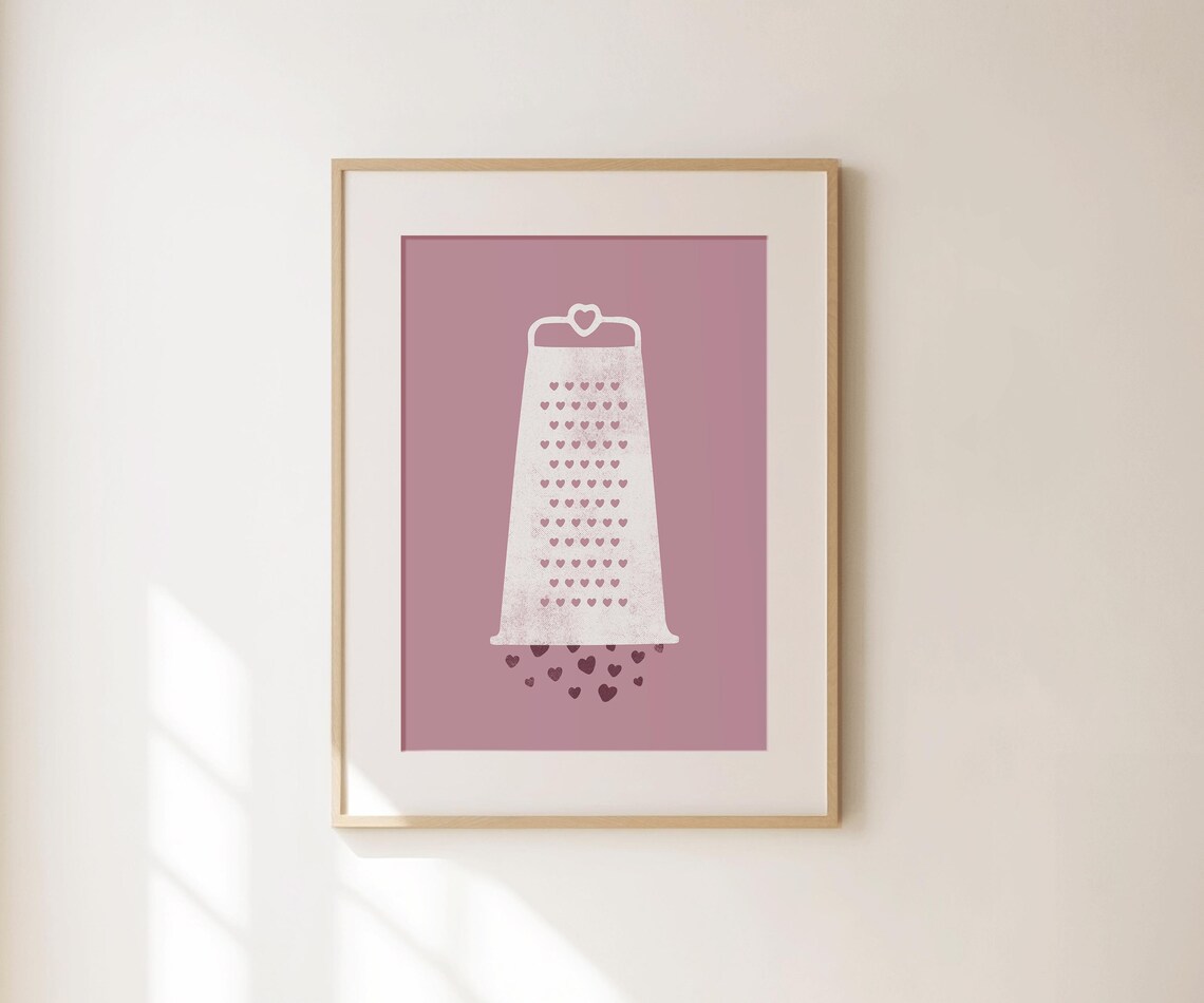 Grate Love Cheese Grater Hearts Pun Funny White Mauve Valentine Poster - Image 3