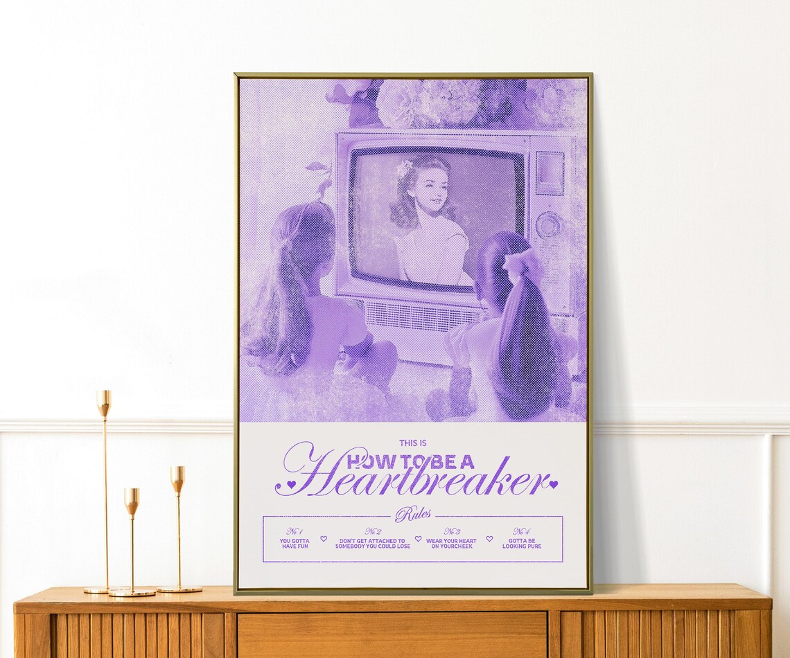 How To Be A Heartbreaker Purple Retro TV Rules Girly Art Poster