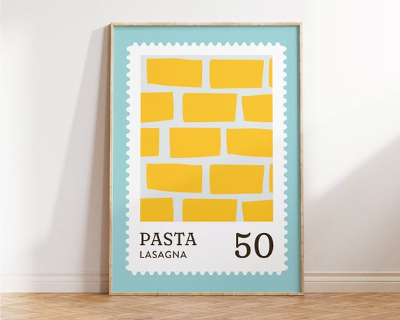 Kitchen Print Pasta Lasagna Wall Art Modern Food Poster Blue Cute Kitchen Wall Art Cute Modern Art For Italian Home And Birthday Gifts