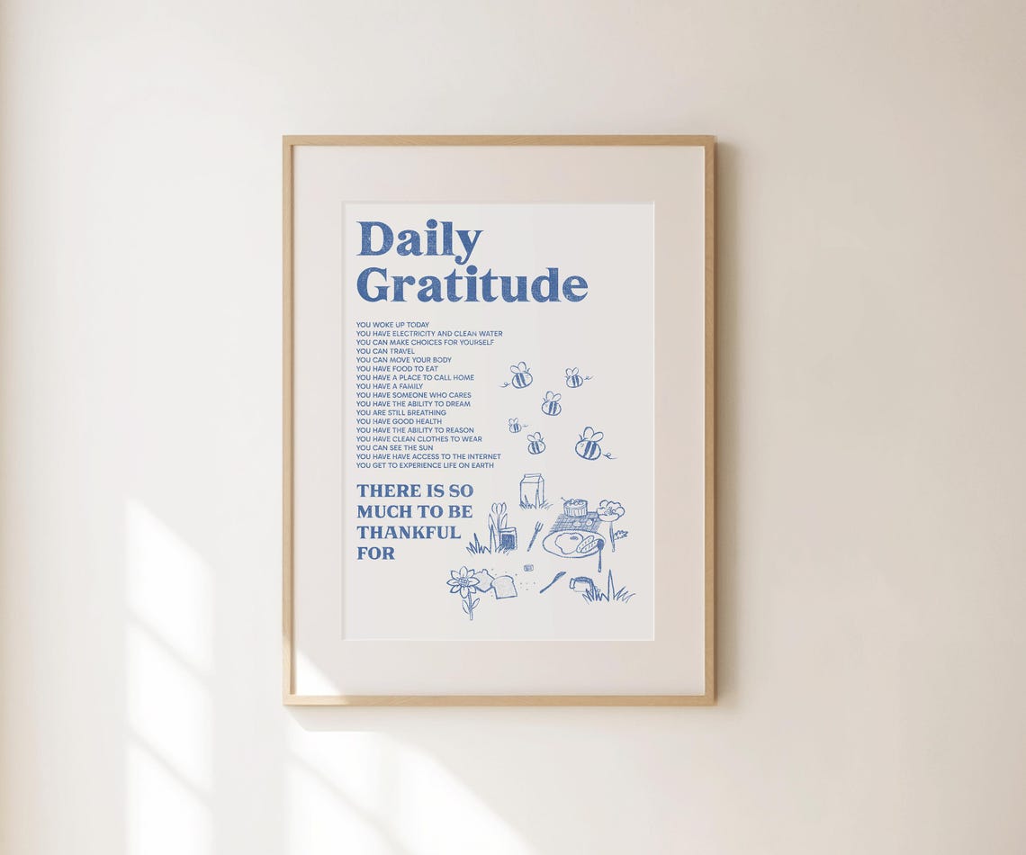 Daily Gratitude Blue Affirmations Illustrated Mindfulness Quote Print - Image 4