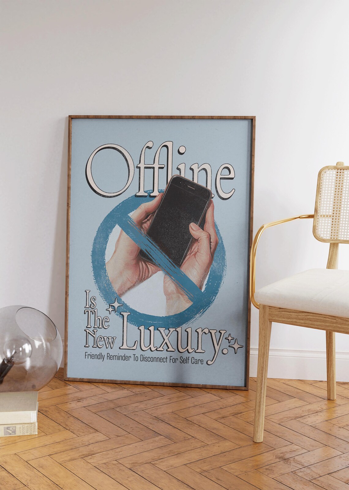 Offline Is The New Luxury Digital Detox Self Care Retro Blue Wall Print - Image 2