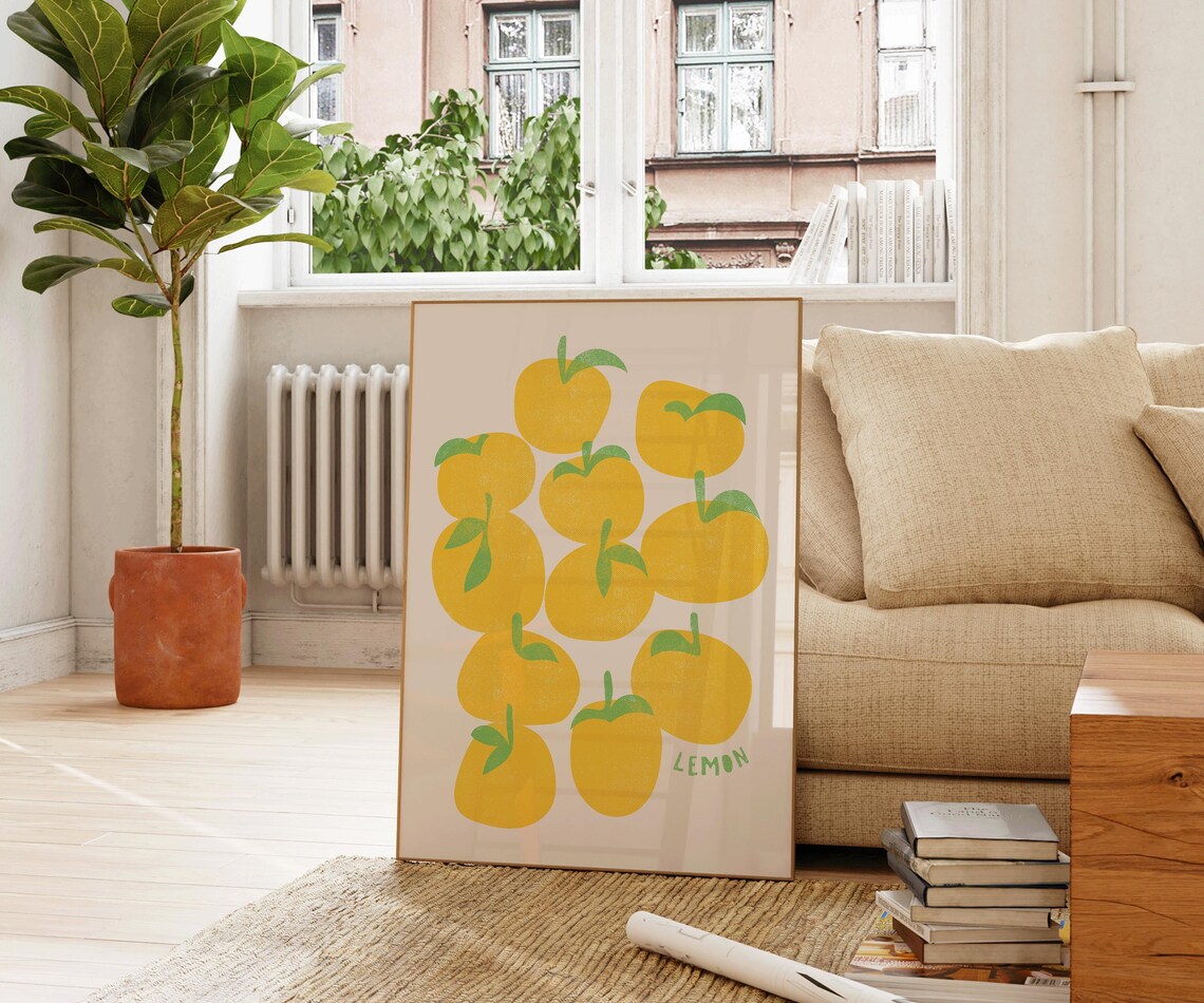 Lemon Citrus Retro Fruit Illustration Aesthetic Kitchen Pattern Wall Art - Image 3