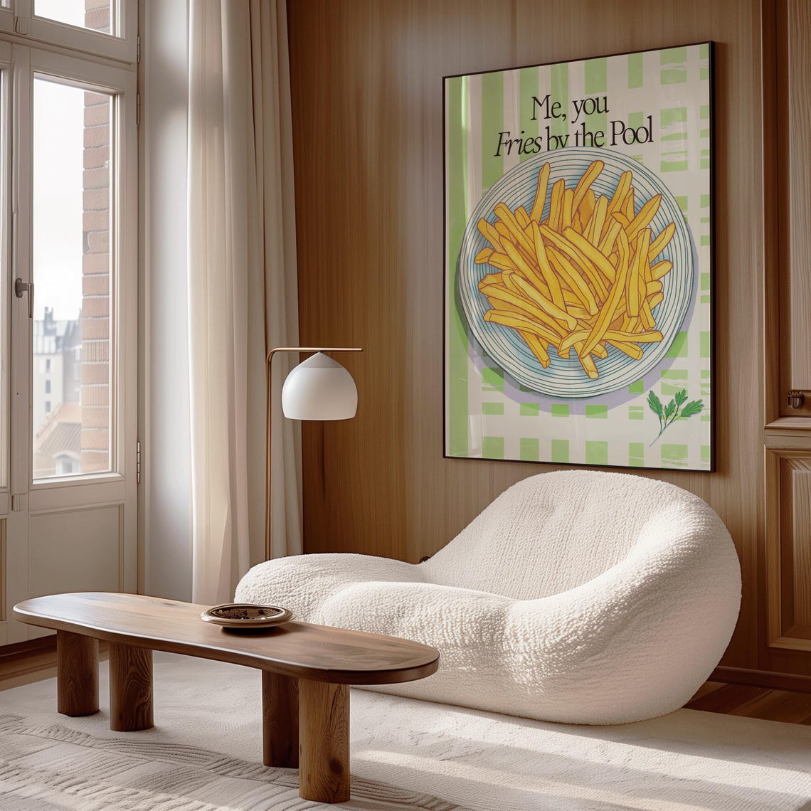 Fries By The Pool Green Kitchen Food Illustration Retro Wall Poster - Image 2