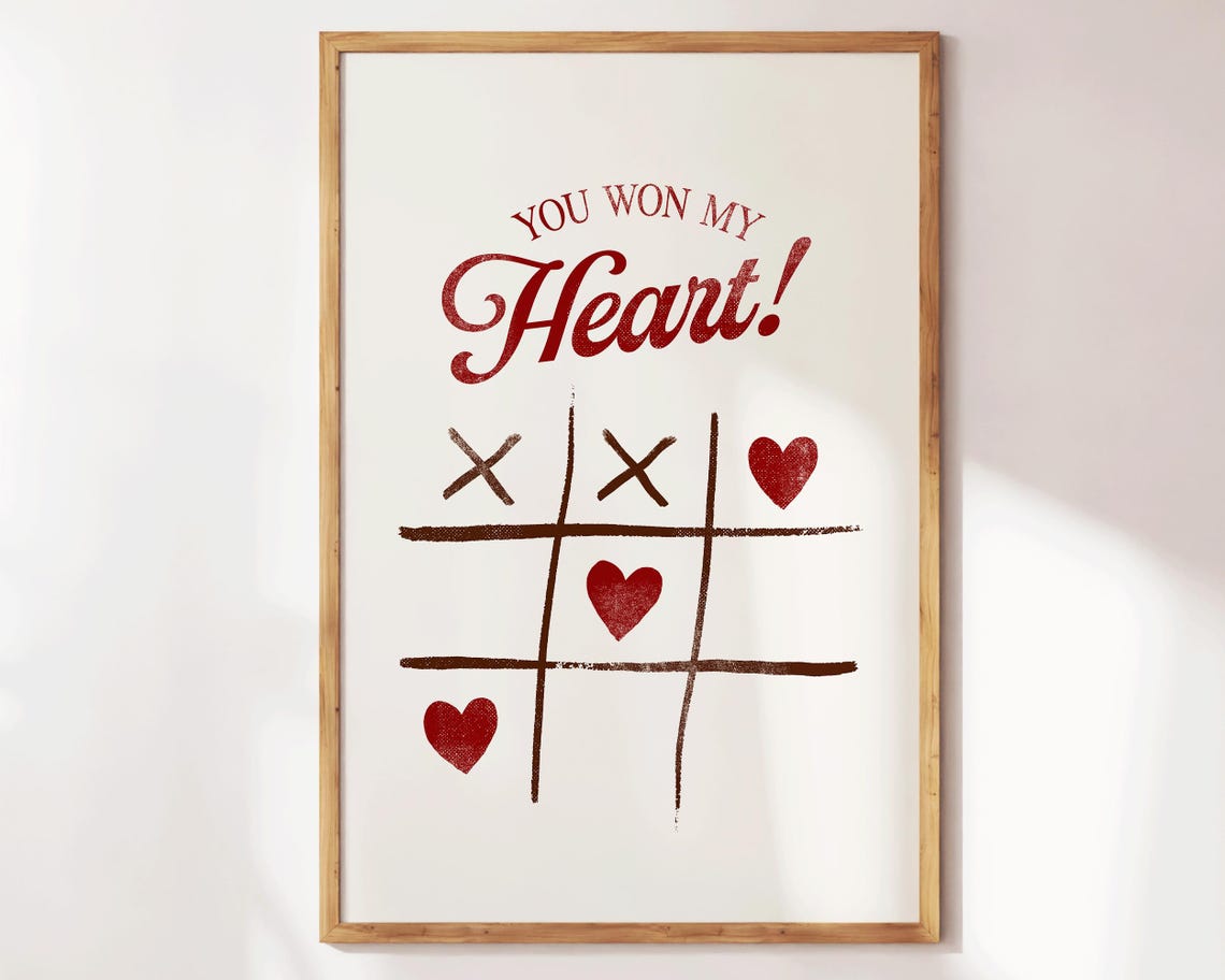 You Won My Heart Tic Tac Toe Red Retro Romantic Valentine Love Poster